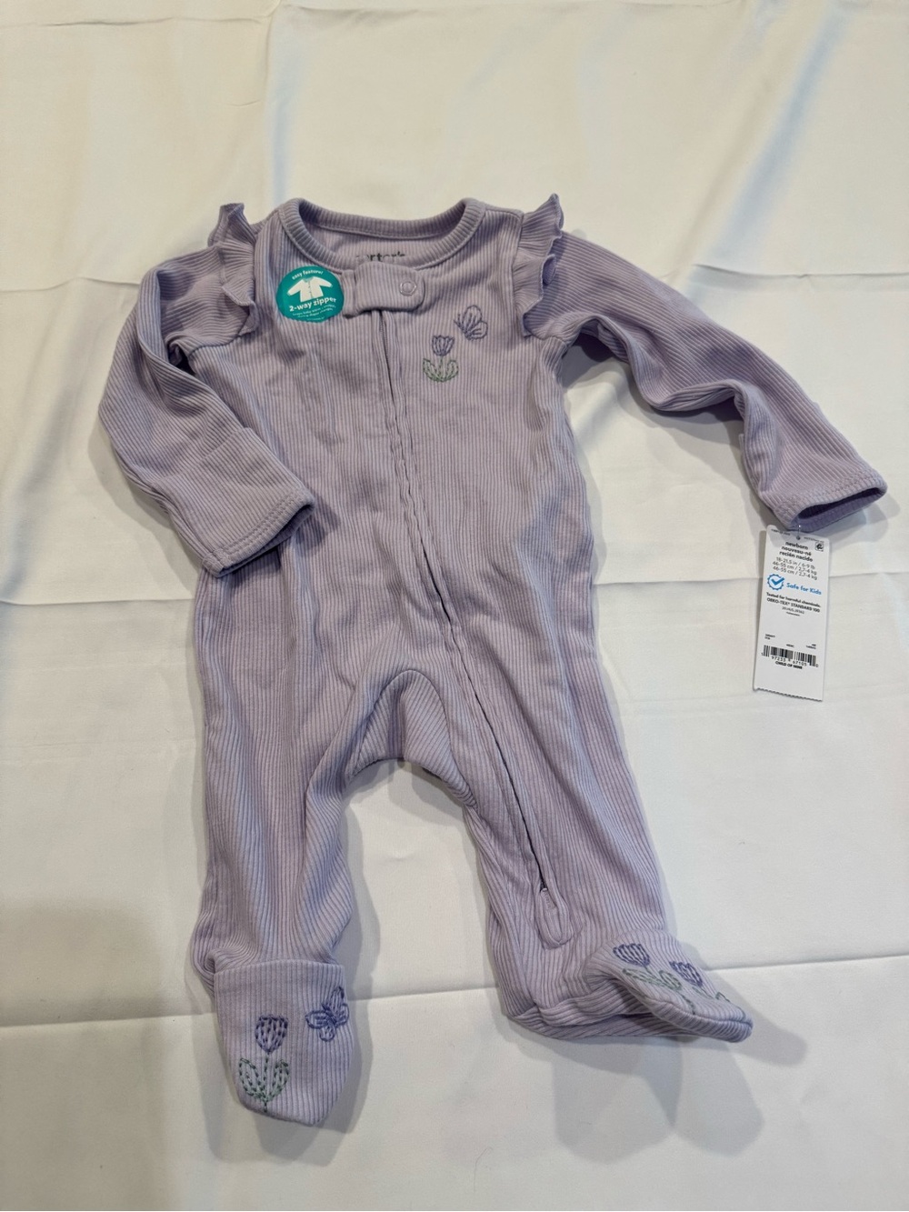 Carter’s Lavender Ribbed Footed Sleeper with Floral Embroidery NWT